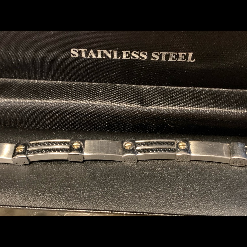 Stainless Steel and Black Rope Men’s 8” Bracelet